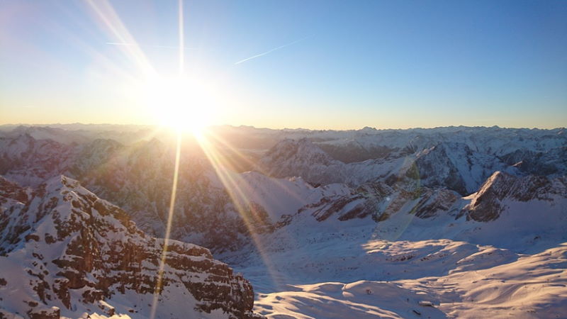Sun, Sunrise, Zugspitze, Naut, Rays, Sky, Nature, Ski
